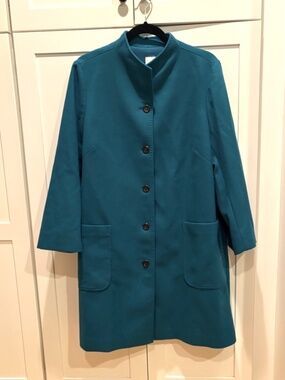 J.Jill Teal front-button Chelsea Coat Size Petite Large